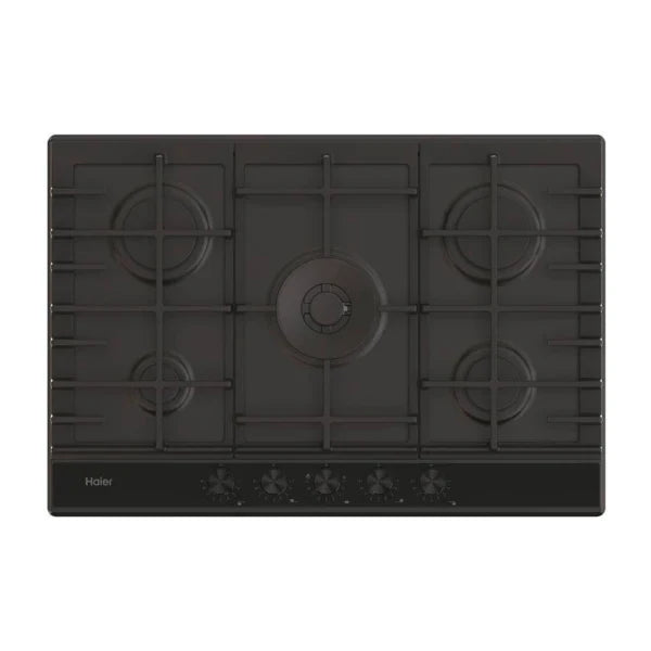 Haier Plaque de cuisson Gaz – 5 foyers Preci Flame, grilles fonte, surface inox/verre – HAHG7W5HEB
