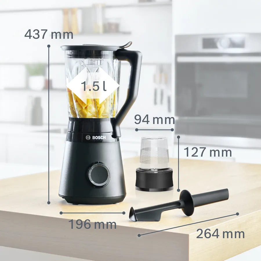 Bosch Blender VitaPower Série 4 – 1,5 L, 1200 W, 2 vitesses + Pulse, lame inox 4 pales – MMB6176B