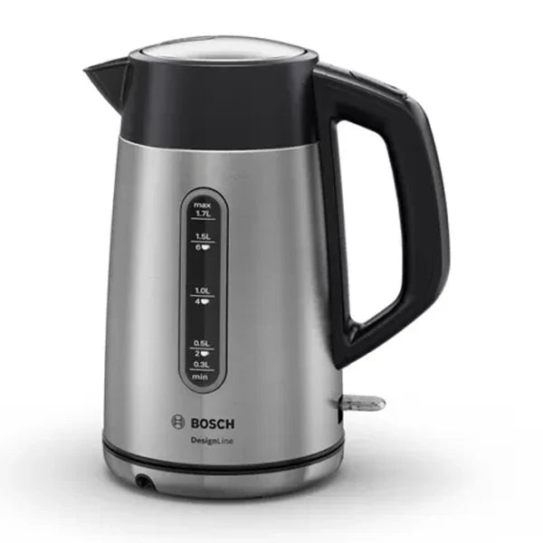 Bouilloire Bosch DesignLine – Inox 1,7 L, 2400 W, sécurité triplée – TWK4P440