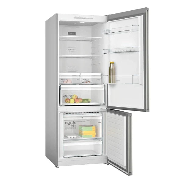 Bosch Combiné Réfrigérateur‑Congélateur – 186 × 70 cm, Acier brossé anti‑traces, Total No Frost – KGN55VI2M9