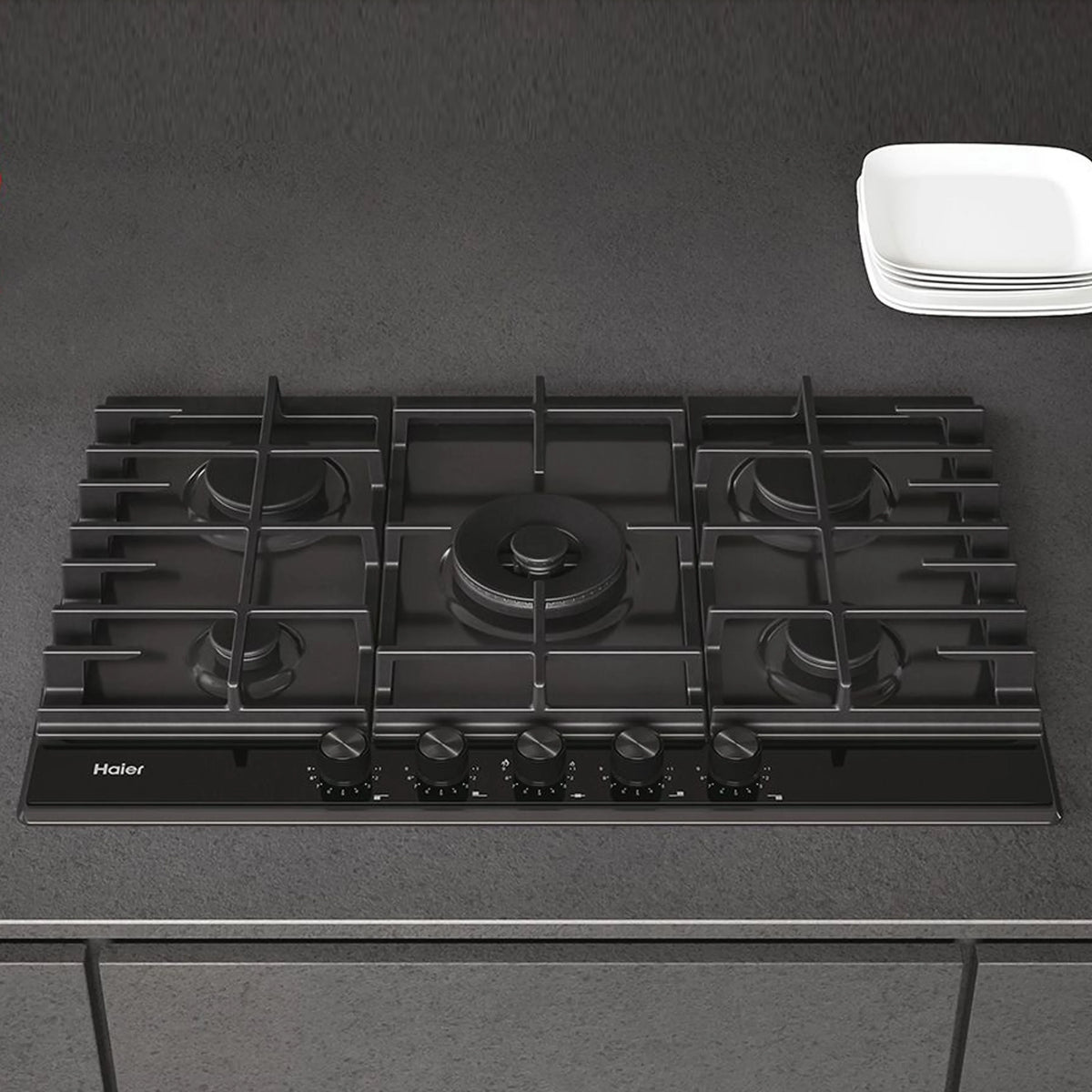 Haier I‑Move Series 6 – Plaque de cuisson gaz sur verre trempé 90 cm, 5 foyers – HAVG9WL38WPB