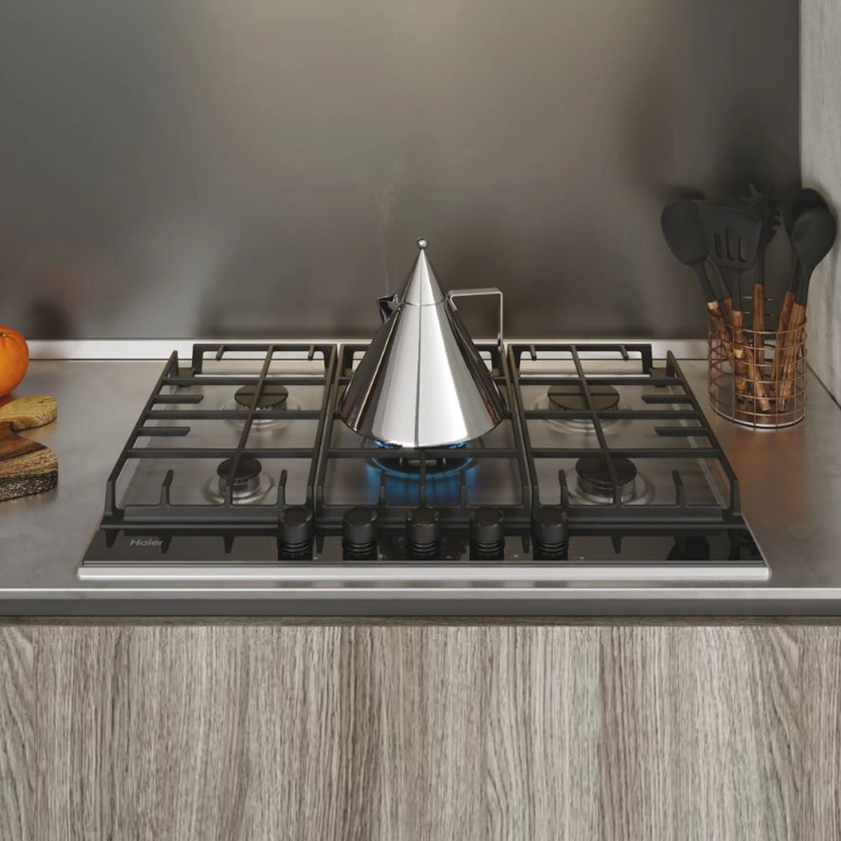Haier Plaque Series 2 Table de cuisson gaz – 5 foyers (dont brûleur wok) – inox & verre – HAHG74S2X