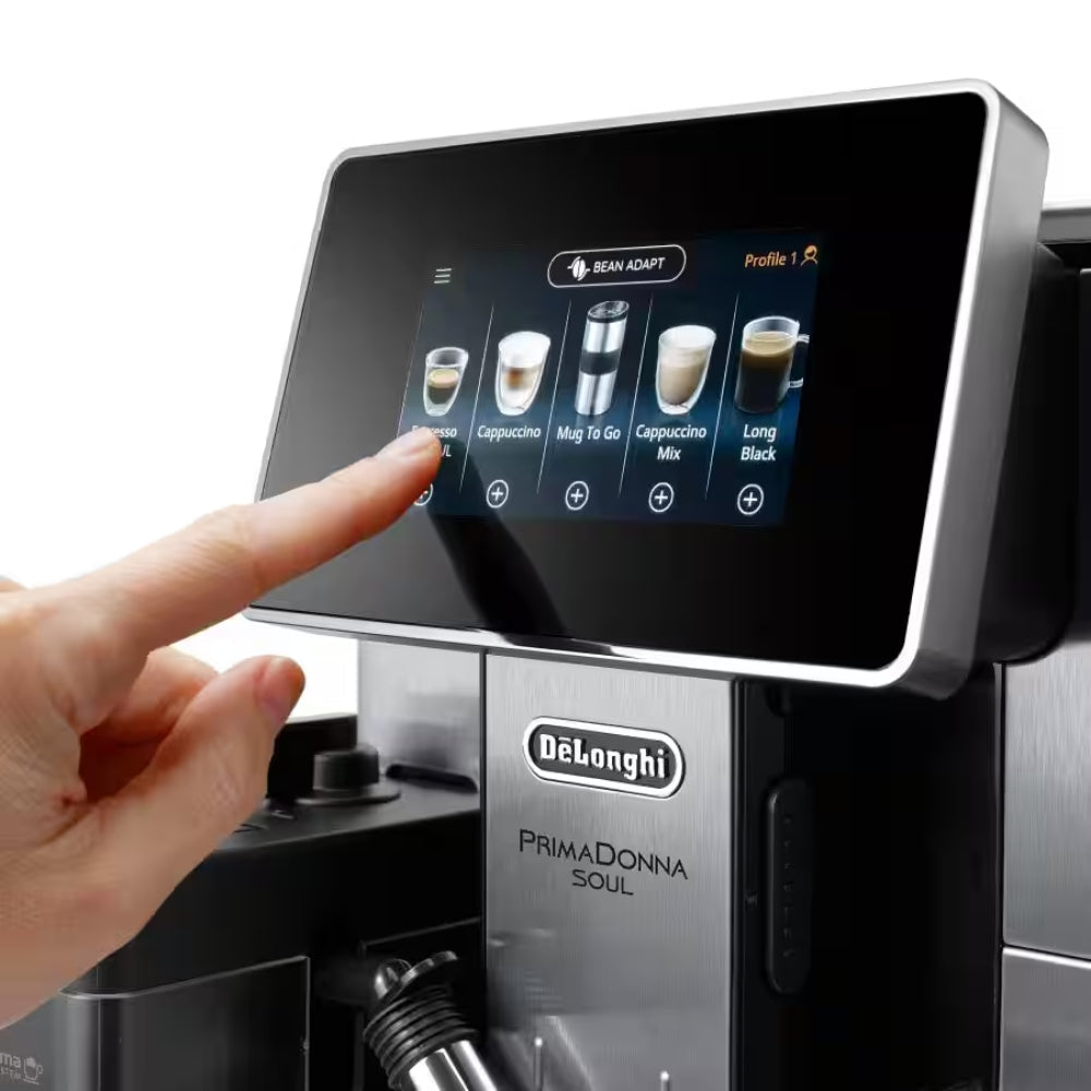De'Longhi PrimaDonna Soul Expresso
Broyeur - Bean Adapt, LatteCrema, 21 boissons, écran tactile 4,3" -
ECAM610.75.MB