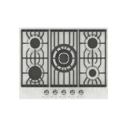 SCHNEIDER Plaque de cuisson Gaz 70 cm en Inox – 5 Feux avec Brûleur Central Wok & Grilles en Fonte - 74GT IX FLINN