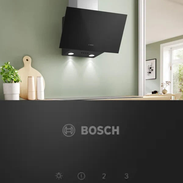 Bosch Hotte Murale 60 cm en Verre Noir – 360 m³/h, 3 Vitesses – DWK63PJ61T