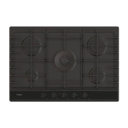 Haier Plaque de cuisson Gaz – 5 foyers Preci Flame, grilles fonte, surface inox/verre – HAHG7W5HEB