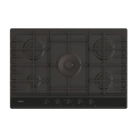 Haier Plaque de cuisson Gaz – 5 foyers Preci Flame, grilles fonte, surface inox/verre – HAHG7W5HEB