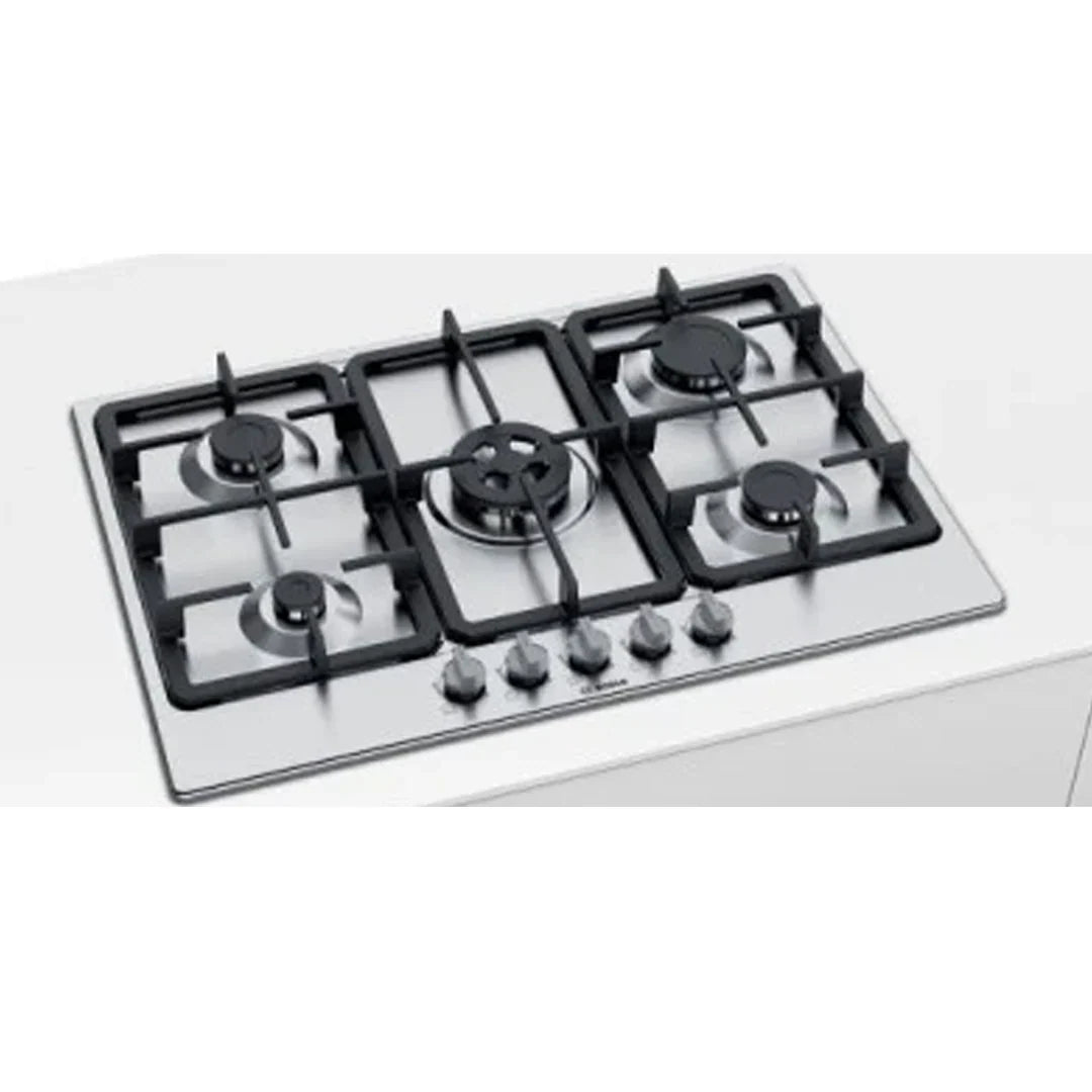 Bosch Plaque de cuisson gaz 75 cm - 5 brûleurs, grilles en fonte, auto-allumage -
PGQ7B5K90