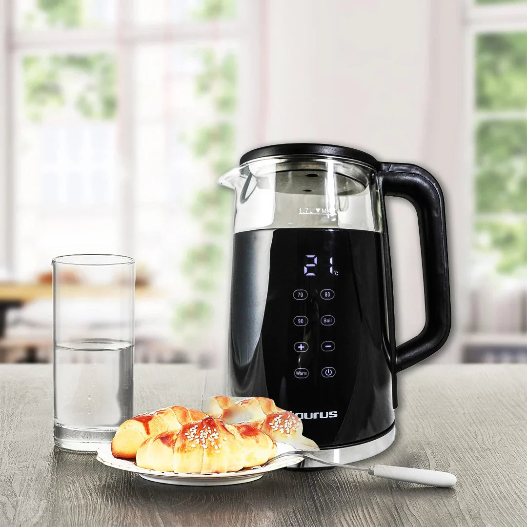Taurus Bouilloire Électrique – 1,7 L, Résistance Inox Cachée, Écran Température – Eos Glass Digital