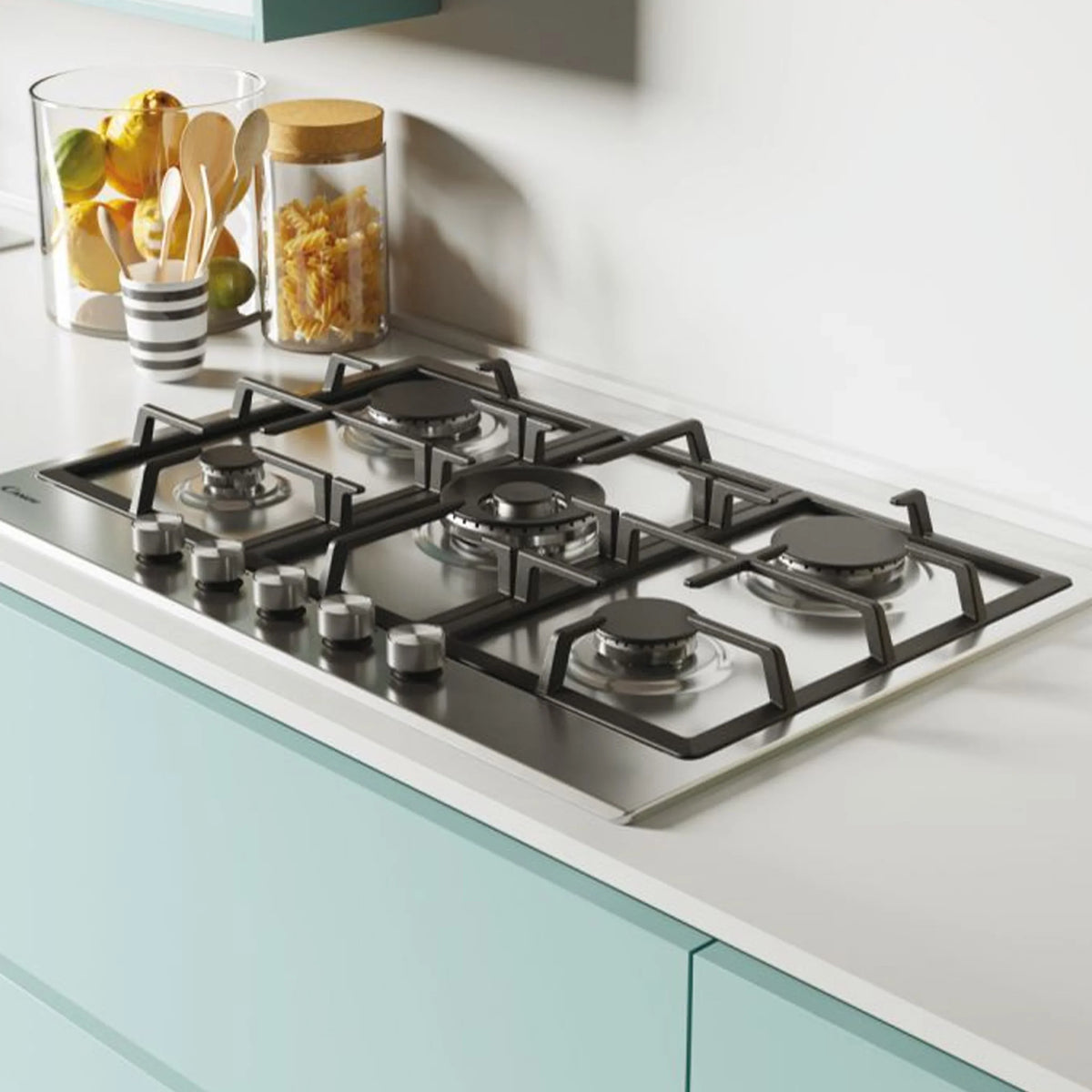 Candy Table de cuisson gaz 5 zones – 4 kW, grilles en fonte, inox – CHG74WPX