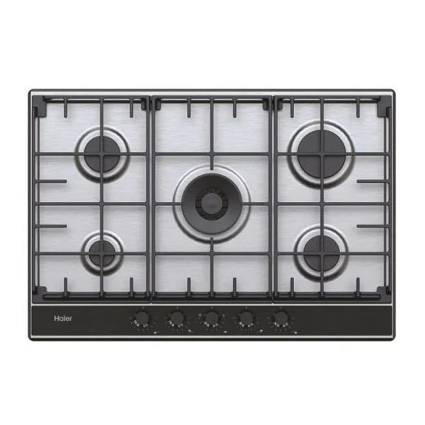 Haier Plaque Series 2 Table de cuisson gaz – 5 foyers (dont brûleur wok) – inox & verre – HAHG74S2X