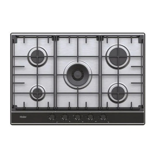Haier Plaque Series 2 Table de cuisson gaz – 5 foyers (dont brûleur wok) – inox & verre – HAHG74S2X