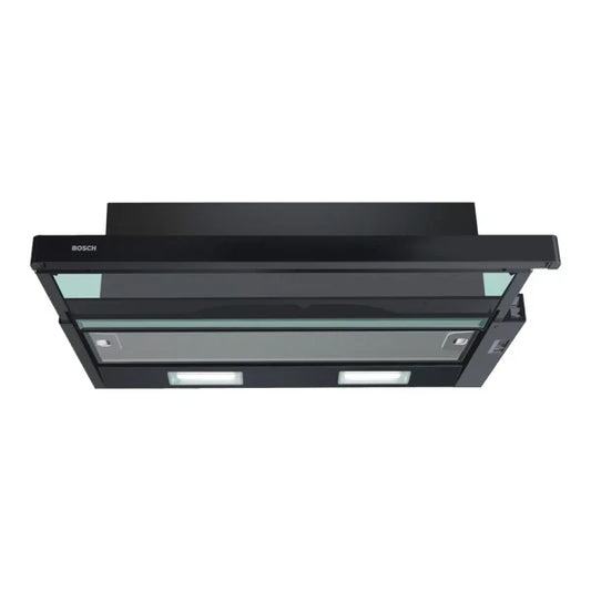 Bosch Hotte télescopique encastrable 60 cm – 300 m³/h, 3 vitesses, 62 dB, commande à curseur, noir – DFT63CA60Q