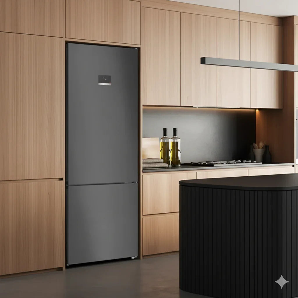 Bosch Réfrigérateur combiné – 505 L, 193 × 70 cm, Total No Frost, VitaFresh, acier brossé noir anti-traces – KGN56CX30U