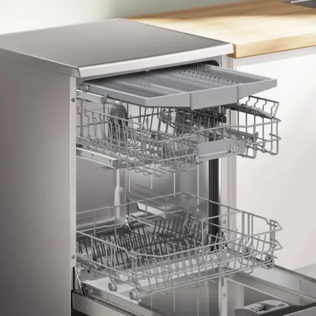 Bosch Lave-vaisselle pose-libre 60 cm – 14 couverts, 44 dB, inox anti-traces, VarioDrawer & RackMatic – SMS46NI20V
