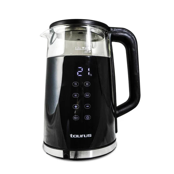 Taurus Bouilloire Électrique – 1,7 L, Résistance Inox Cachée, Écran Température – Eos Glass Digital