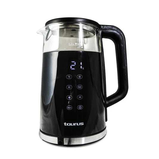 Taurus Bouilloire Électrique – 1,7 L, Résistance Inox Cachée, Écran Température – Eos Glass Digital