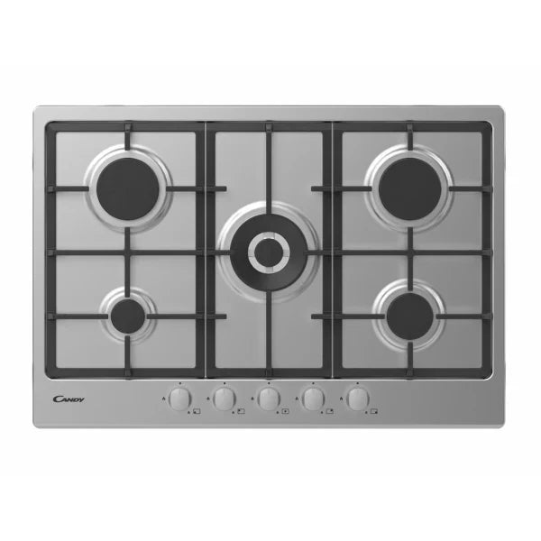 Candy Table de cuisson gaz 5 zones – 4 kW, grilles en fonte, inox – CHG74WPX