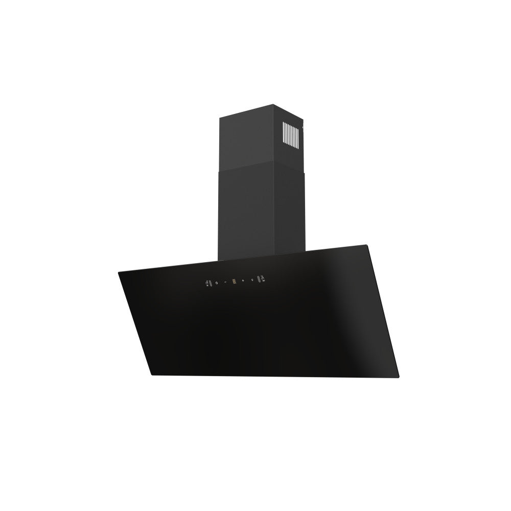SCHNEIDER Hotte Décorative 90 cm Noir avec Panneau Verre Noir Mobile – TV63A90A-SCH